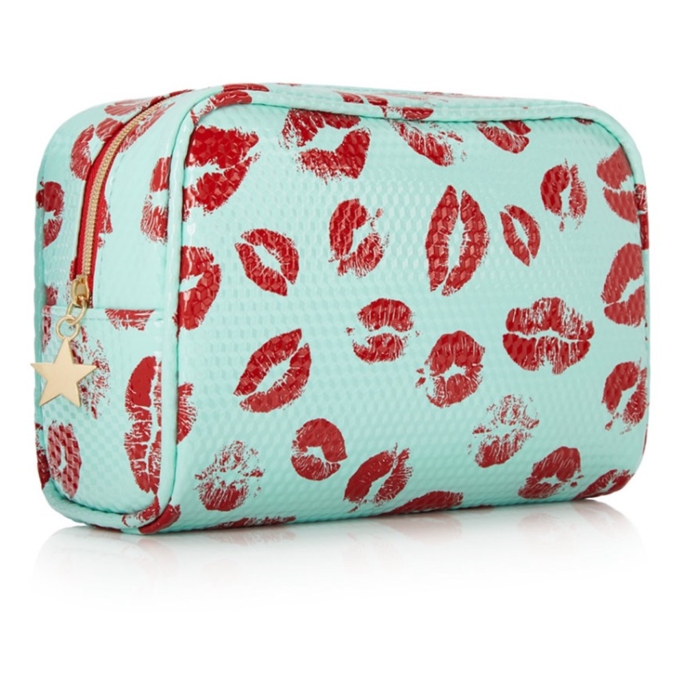 Teal Lipstick Print Makeup Case